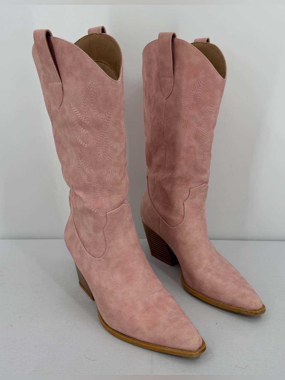 Pink Faux Leather Western Cowboy Boots 8 Pointed Toe Embroidered rodeo country - Picture 3 of 15